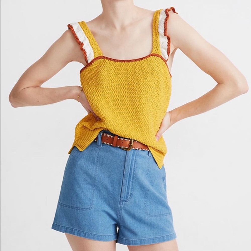Madewell crocheted ruffle-strapped sweater tank